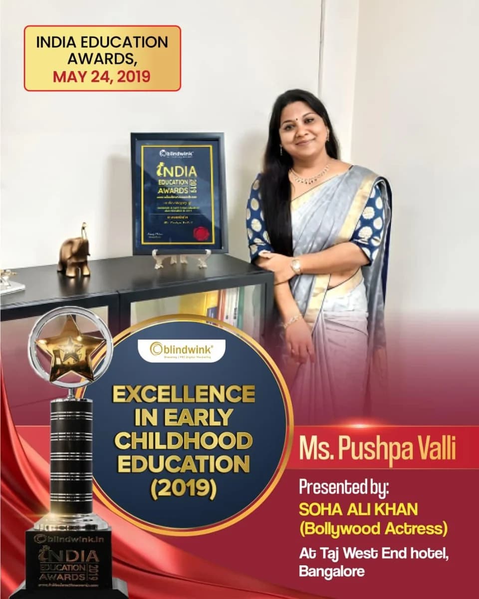 India Education Awards announcement featuring Pushpa Valli and her 2019 award.